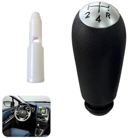 Kahaybeall Pomo de Palanca de Cambios 5 Velocidades para Laguna 2 2003-09, Clio 3 III 2005-09 y 4 2012-19, Pomo de Cambio de Cuero, Fácil Instalación, Adaptador Incluido, Pomos de Palanca de Cambios