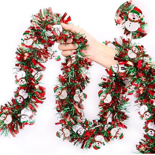 Guirnalda Navidad, 2 Piezas 2m Guirnaldas Navidad Exterior, Espumillón Verde Grueso Christmas Garland Artificial para Puerta Escalera Chimeneas Natal Decoración de Interior/Exterior