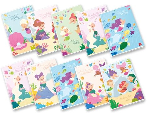Pigna, Maxi Quaderno Sirene, f.to A4 21x29,7 cm., pagine 80 + risguardo, carta 80 g/m², interno 10, Quadretto 1 cm, Copertine Assortite, 10 pezzi