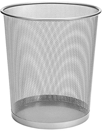 D.RECT KOMO Corbeille à Papier Métal 12 L – Poubelle de Bureau Ronde – Structure Stable – Gain de Place – 266 x 218 x 280 mm – Argent