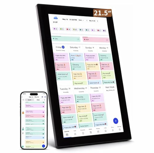 SENECESLI 21,5 Zoll Intelligenter Digitaler Kalender, Elektronischer Wandkalender, 1920 * 1080 IPS Full HD-Touchscreen-Display für Familienessenplaner und To-Do-Liste, Digitale (EU-Stecker)