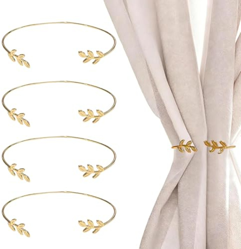 YIPFEN 4 pièces Attaches de Rideaux Élégantes et Stylées, Accroche Rideaux et Accessoires de Rideaux pour la Décoration Intérieure et Extérieure (Doré)