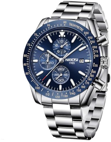 NIBOSI Orologi da uomo analogico al quarzo cronografo impermeabile data luminosa oro rosa argento orologio da polso uomo moda casual orologi per uomini classico elegante regalo blu acciaio