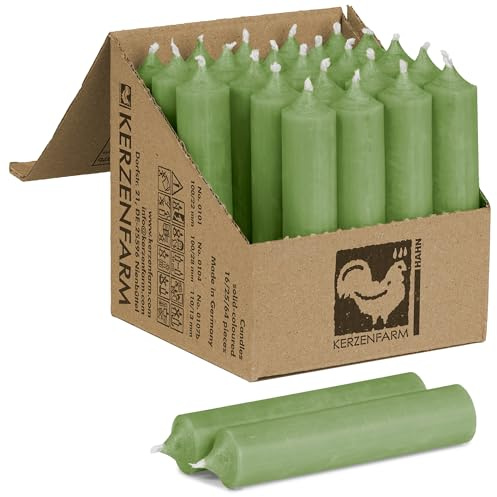 Kurze Stabkerzen 10 Stück, 100 x 22 mm durchgehend gefärbt - Spitzkerzen aus Deutschland - Kerzenfarm Hahn - Unparfümierte und RAL-Zertifizierte Tafelkerzen (10, Jade)