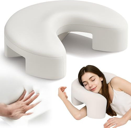 Jaxmoon Side Sleeper Pillow for Shoulder Pain Relief, Rotator Cuff Pillow with Arm Channels for Shoulder & Neck Support, Knee Pillow for Adults Between Legs, Ergonomic Memory Foam Pillow, Cream White