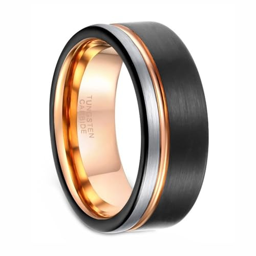 Whoiy Ring Wolfram Herren Gravur, 6MM/8MM Verlobungsringe Schwarz Gebürstet Eheringe Dreifarbig Modeschmuck Herrenring Gr 52-72