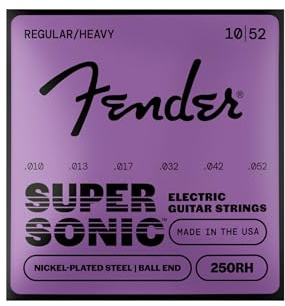 Fender Super 250 Guitar Strings for Electric Guitar, Nickel Plated Steel, Ball End, 250RH Gauges .010-.052, (6)