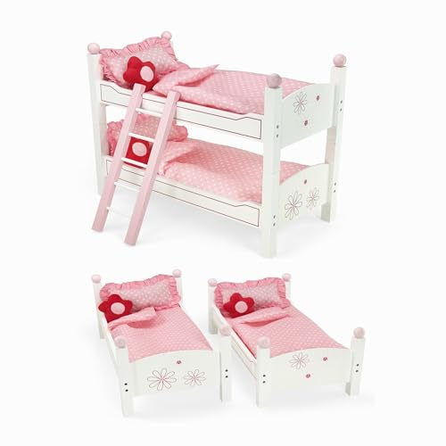 Emily Rose 18 Inch Doll Bunk Bed with Floral Bedding & Ladder | 2 Stackable Single Beds | Fits 18” American Girl Dolls, Our Generation, My Life As | USA Designed | Ages 5+ | Ideal Gift
