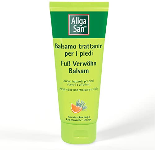 Allga San Balsamo Trattante per Piedi - Crema Piedi Secchi Screpolati 100 ml, Trattamento Cosmetico, Idratante e Nutriente per Sollievo a Piedi Stanchi e Appesantiti, con Pino Mugo e Arancia