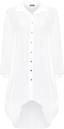WearAll® Women's Plus Batwing Shirt Dress Long Sleeve Dip Hem Hi Lo Button Collar Ladies - White - 16-18