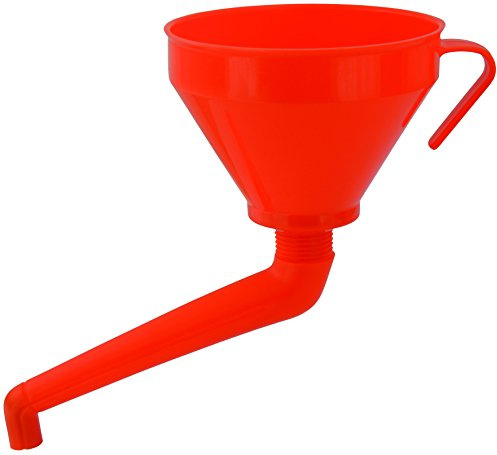 BLUREA Trichter rund mit Winkelauslauf & entfernbarem Messing-Sieb, 160mm Durchmesser/ 1,3 Liter Volumen, rot