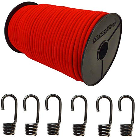 Seilwelt 6mm Expanderseil 40m Gummiseil + 30 Spiralhaken Gummileine Planenseil Seil Plane in Rot