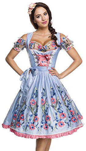 Dirndline Dam romantisk Dirndl inkl. spetsblus klänning för speciella tillfällen, Blå/rosa/vit, 3XL