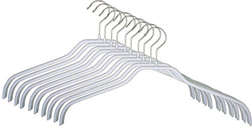 MAWA Kleiderbügel, Set mit 10 platzsparenden und rutschfesten Bügeln, ideal für Hemden und Blusen, mit 360°drehbarem Haken, Antirutschbeschichtung, 36 cm, Weiß