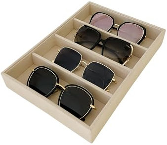 Svea Display Hochwertiger beigefarbener Samt-Schmuck-Organizer für Sonnenbrillen, Brillen, Uhren, stapelbare Schubladeneinsätze, Flurzubehör-Behälter