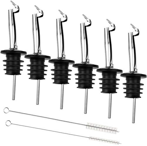 8 Stück Flaschenausgießer-Set, 6 Ausgießeröl mit 2 Stilen Reinigungsbürste | Edelstahl konischer Weinausgießer Flaschenausgießer universell für Öl Spirituosen Cocktails Weinschnaps