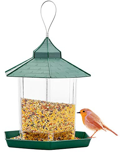 ZHENA Vogelfutterhaus, Vogelhäuschen, Vogelhaus Vogelfutterspender zum Aufhängen Wetterfest, Futterautomat, Futterschale mit Anflugplätzen (20cm x 15cm)