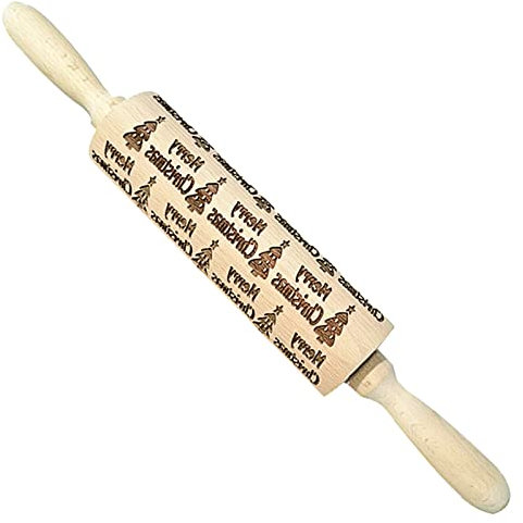 Rouleau Patisserie Motif Noel Bois, Rouleau a Patisserie Gaufrage 3D Gravé Rouleau a Patisserie Relief, Christmas 3D Rolling Pin, Rouleau Pate a Sucre Relief Antiadhésif (Joyeux Noël)