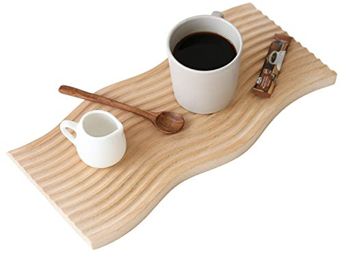 Enkrio Wood Serving Tray Decorative Tray Wood Trays Wooden Breakfast Tray Kitchen Serving Tray Wave Shape Cheese Board for Bread Meat Vegetables Wooden Tray for Home Bathroom Coffee Table Decor