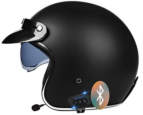 SDFGDFD Bluetooth Motorrad Halbhelm Jethelm Retro-Moto-Helm Mit Sonnenblende - Vintage Halbschale für Männer und Frauen - ECE-Zulassung