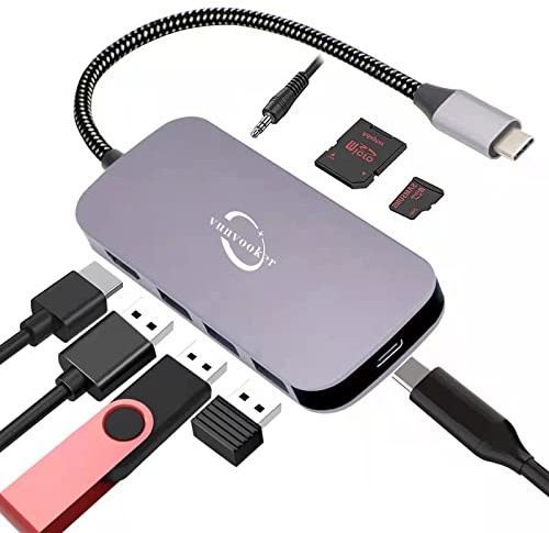 Vunvooker USB C Hub,Multiport Adapter mit Audio Jack,4K HDMI-Ausgang,100W PD,SD/TF Kartenleser,3 USB 3.0,USB-C Expander für Laptop,kompatibel mit MacBook Pro/Air,iPad und andere Typ-C Geräte
