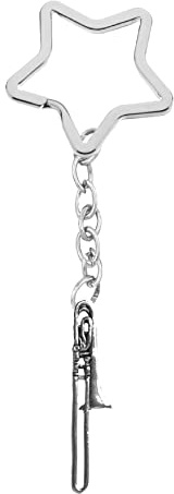 PPM22 Trombon fint engelskt tenn på en stjärnformad delad ring nyckelring, SILVER, 10cm