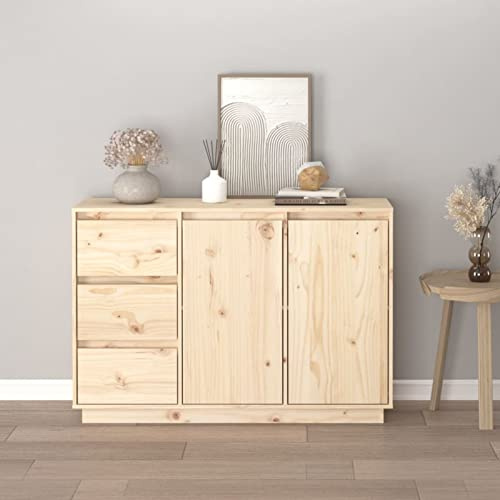 Gecheer Sideboard, Kommode mit 2 Türen und 3 Schubladen, Beistellschrank, Flurschrank, Massivholz Kiefer, 111x34x75 cm, für Wohnzimmer, Schlafzimmer, Flur