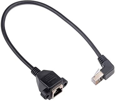 euroharry Ethernet-Verlängerungskabel, RJ45-Stecker auf Buchse, Schraubplattenmontage, CAT6/5e/5, geschirmt, Netzwerk-LAN-Verlängerungskabel (Winkel nach oben)