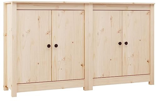 vidaXL Solid Wood Pine Sideboards - Vintage Farmhouse Style, 2pcs Set with Ample Storage Space, Untreated Wooden Finish, 70x35x80 cm, Perfect for Living Room and Bedroom