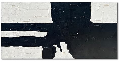NANKAI Hand-Painted Black and white minimalist style abstract art painting for large-scale wall decoration, 30x60 inches