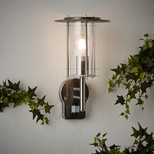 Lightbox Außenwandlampe mit Bewegungsmelder| 36 cm Höhe, Ø 20 cm | stehende | Außenwandlampe mit Bewegungsmelder| 36 cm Höhe, Ø 20 cm | stehende Outdoor Wandleuchte | spritzwassergeschützt (IP44) | E27