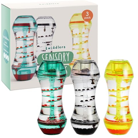 THE TWIDDLERS 3 Liquid Timer Sanduhren (15cm, 3 Farben) - Beruhigende, Fließende Tropfen - Geschenk/Spielzeug zur Stressreduzierung für Kinder & Erwachsene