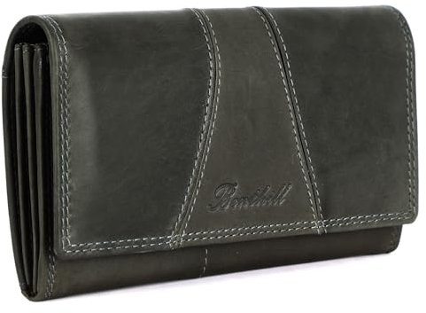 Benthill Portemonnaie Damen Leder - Hochwertige weiche Vintage Echtleder Damen Geldbörse mit RFID Schutz - Grosse Damenbörse lang - Frauen Portmonee inkl. Geschenkbox, Farbe:Olive - Grau