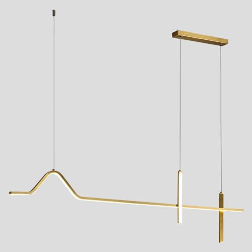 KCO Moderna lámpara de araña LED de iluminación dorada lineal regulable lámpara de techo colgante LED regulador de intensidad de cocina isla colgante lámpara ajustable para sala de estar