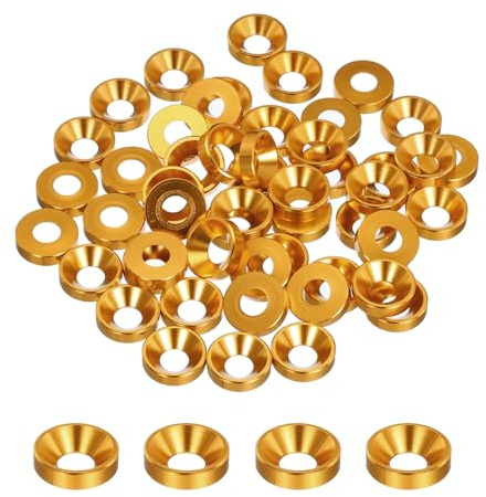 QUARKZMAN Rondelles à Contre-Alésage M6 50 Pièces, Alliage d'Aluminium Anodisé 13,8 mm, Joints de Culasse pour Vis RC/FPV/PC/Pièces d'Accessoires de Drone, Or