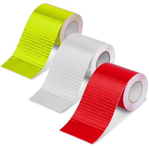 Adiwo Reflektorband Selbstklebend, 3 Rollen 3 m x 5 cm Zuschneidbar Reflektor Aufkleber Selbstklebend Reflektierendes Klebeband Starke Reflektion Reflektor Tape für (Rot, Weiß, Gelb)