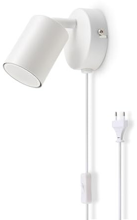 da LIGHT LED Nachttischlampe mit Stecker 1-flammig, Schwenkbar Wandstrahler Spotleuchte Wandspot, GU10 (ohne Leuchenmittel) Retro/Vintage 230V Leselampe für Wohnzimmer Schlafzimmer Küchen (Weiß)