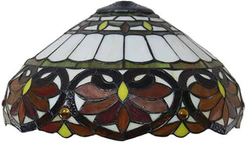 AIBOTY 16 Zoll Barock Schatten Ersatz, Vintage Tiffany Stil weiß gelb orange Glasmalerei Lampenschirm für Tischlampe Nachttischlampe Deckenleuchte Stehlampe
