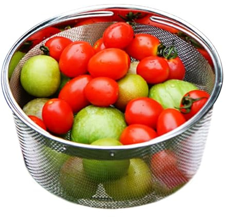 Colapasta in acciaio inox, cestello setaccio, scolapasta in metallo, scolapasta in metallo, cestello per vapori vegetariani con manico e gambe inferiori, cestino di scarico della cucina per padella
