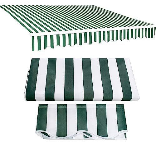 Tenda a baldacchino retrattile a righe verdi da 2,4 x 2,7 m, in tessuto di poliestere, resistente ai raggi UV, per esterni, per cortile, terrazza, balcone, finestre e porte, tenda da sole di ricambio