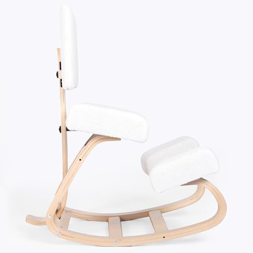 Sleekform East Austin Ergonomischer Kniestuhl mit Rückenstütze - Boucle und Holz Ergo Hocker für Schreibtisch - Bester ergonomischer Kniestuhl für Haltung und Beinzirkulation