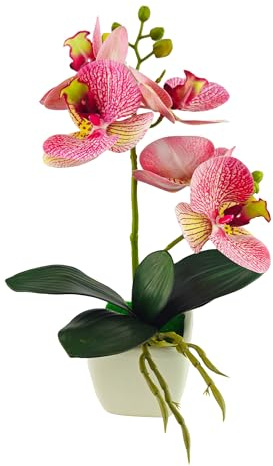 Tecnokit Piante Finte Interno, Orchidea artificiale, con vaso incluso, pianta finta, materiale plastico realistico al tatto, adatto per tutti gli ambienti (CM 30 FUCSIA)