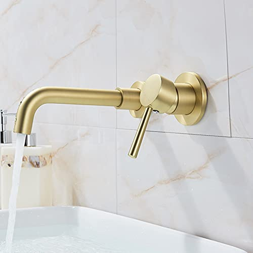 Waschbeckenarmatur Gebürstetes Gold Waschbecken Wasserhahn Waschbecken Mischbatterie Messing Badezimmer Waschtisch Waschbecken Wasserhahn Wandmontage Badarmatur Mischbatterie/Brushed Gold