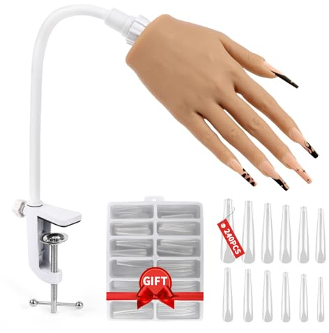 Adonafy Übungshand für Nageldesign - Silikon Hand für Gelnägel - Verstellbare Übungshand für Gelnägel - Professionelle Nagel Hand Übungsmodell für Salon Zuhause DIY Maniküre, Natur