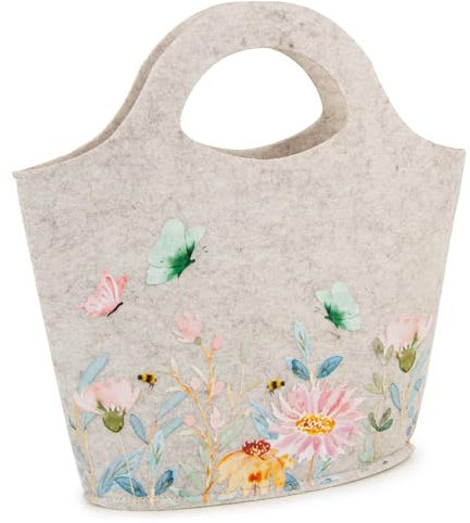 Logbuch-Verlag Geschenktasche aus Filz creme bunt Filztasche mit Blumen Ostern Muttertag Verpackung für Geschenke 26 x 27 cm