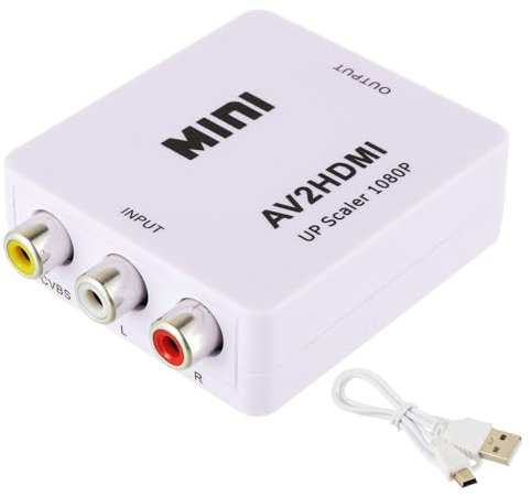 EPLZON Convertitore RCA a HDMI, Adattatore AV a HDMI, 1080P Mini Composite CVBS Convertitore Audio Video Supporta PAL/NTSC con USB Cavo per PC/WII/N64/TV/PS3/lettore DVD(Bianco)