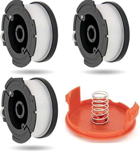 3pcs Spool Trimmer Spool & Line Compatible with Black Decker Replace AF-100 ST5530-GB GLC3630L20-GB STC1820PC-GB BESTA530-GB BESTA525-GB (with 1 Cap,1 Spring)