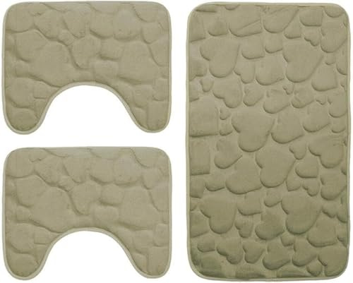 GX GARGIX Set Completo Tappetini da Bagno, 3 Pezzi, Antiscivolo e Assorbente per Bagno, WC, Bidet e Doccia Vari Colori (DTCS-2/BeigeScuro, Set 3 Pezzi, Cuori)