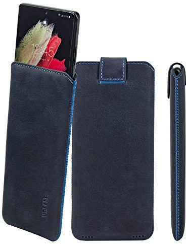 Suncase ECHT Ledertasche Leder Etui *Slim-Edition* kompatibel mit Samsung Galaxy S25 Edge 5G Hülle (mit Rückzugsfunktion und Magnetverschluss) Pebble Blue