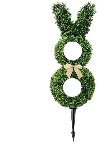 Topiaire de lapin de jardin – Lapin artificiel en bois – Arbres artificiels verts | Faux buissons réalistes pour décoration de pelouse extérieure, plantes à feuilles persistantes décoratives pour